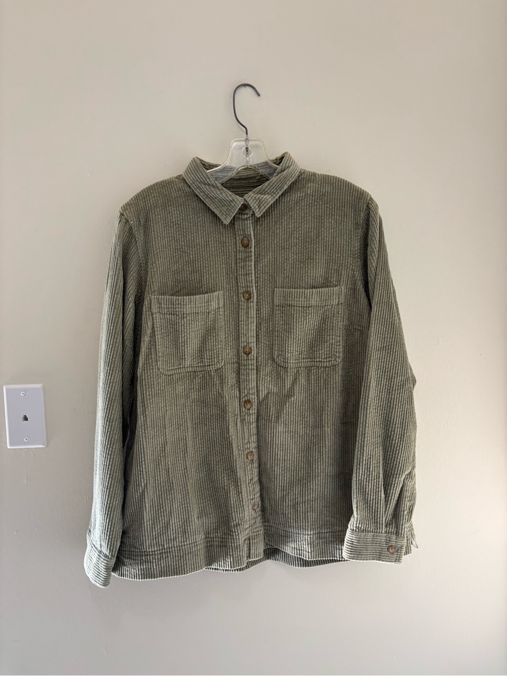 L.L. Bean Olive Green Corduroy Long Sleeve Button-Down Shirt - Size Medium